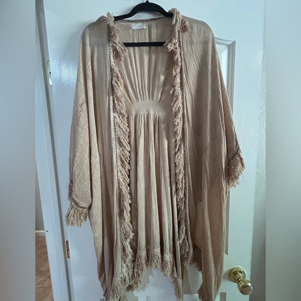 Tan Fringe Kimono
